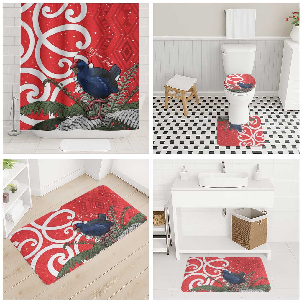 Personalized New Zealand Pukeko Christmas Bathroom Set Meri Kirihimete Taniko Ponga Koru Red - Aussie Hoodie