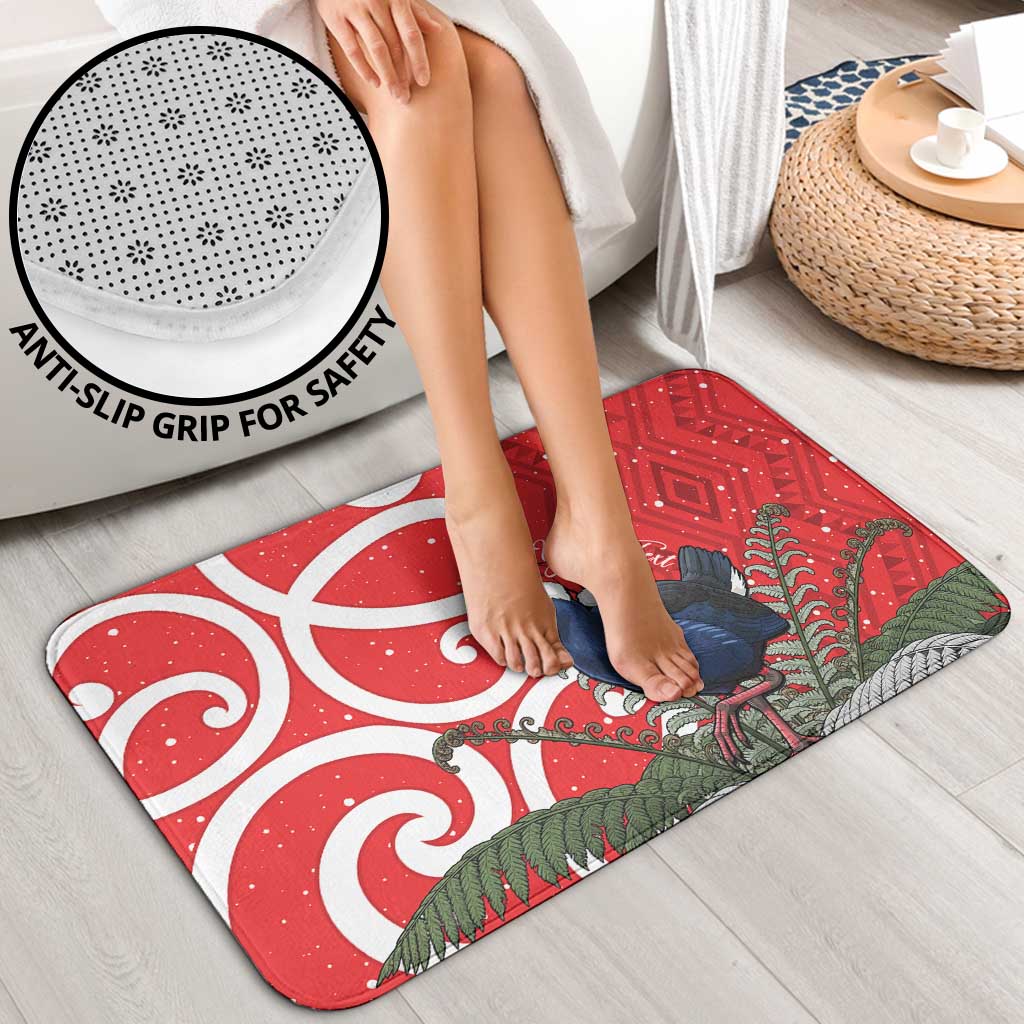 Personalized New Zealand Pukeko Christmas Bathroom Set Meri Kirihimete Taniko Ponga Koru Red - Aussie Hoodie