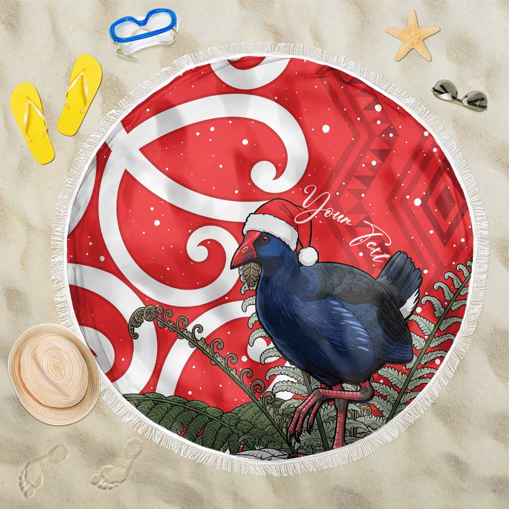 Personalized New Zealand Pukeko Christmas Beach Blanket Meri Kirihimete Taniko Ponga Koru Red - Aussie Hoodie