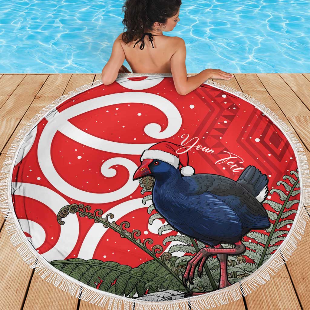 Personalized New Zealand Pukeko Christmas Beach Blanket Meri Kirihimete Taniko Ponga Koru Red - Aussie Hoodie