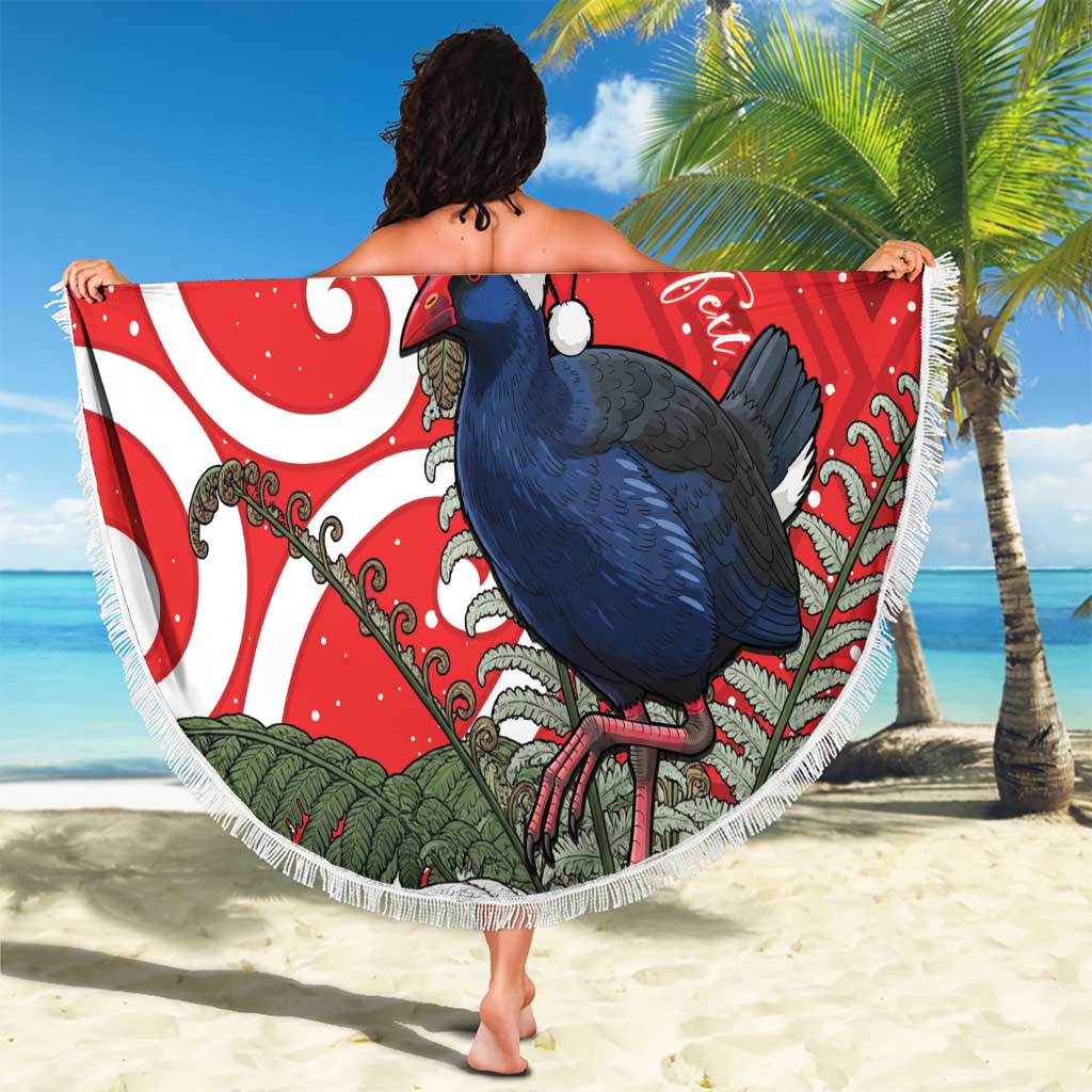 Personalized New Zealand Pukeko Christmas Beach Blanket Meri Kirihimete Taniko Ponga Koru Red - Aussie Hoodie