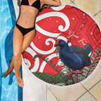 Personalized New Zealand Pukeko Christmas Beach Blanket Meri Kirihimete Taniko Ponga Koru Red - Aussie Hoodie