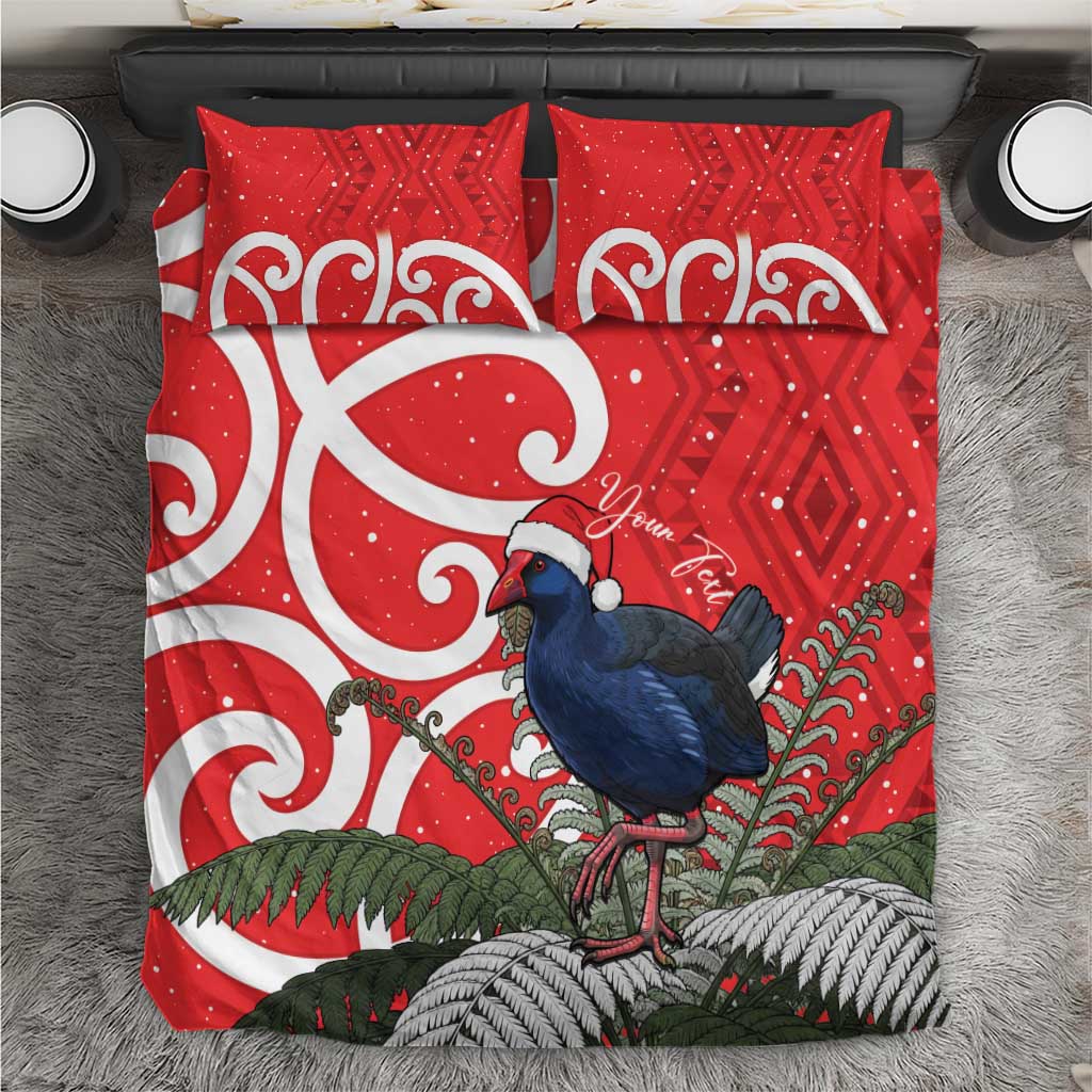 Personalized New Zealand Pukeko Christmas Bedding Set Meri Kirihimete Taniko Ponga Koru Red - Aussie Hoodie