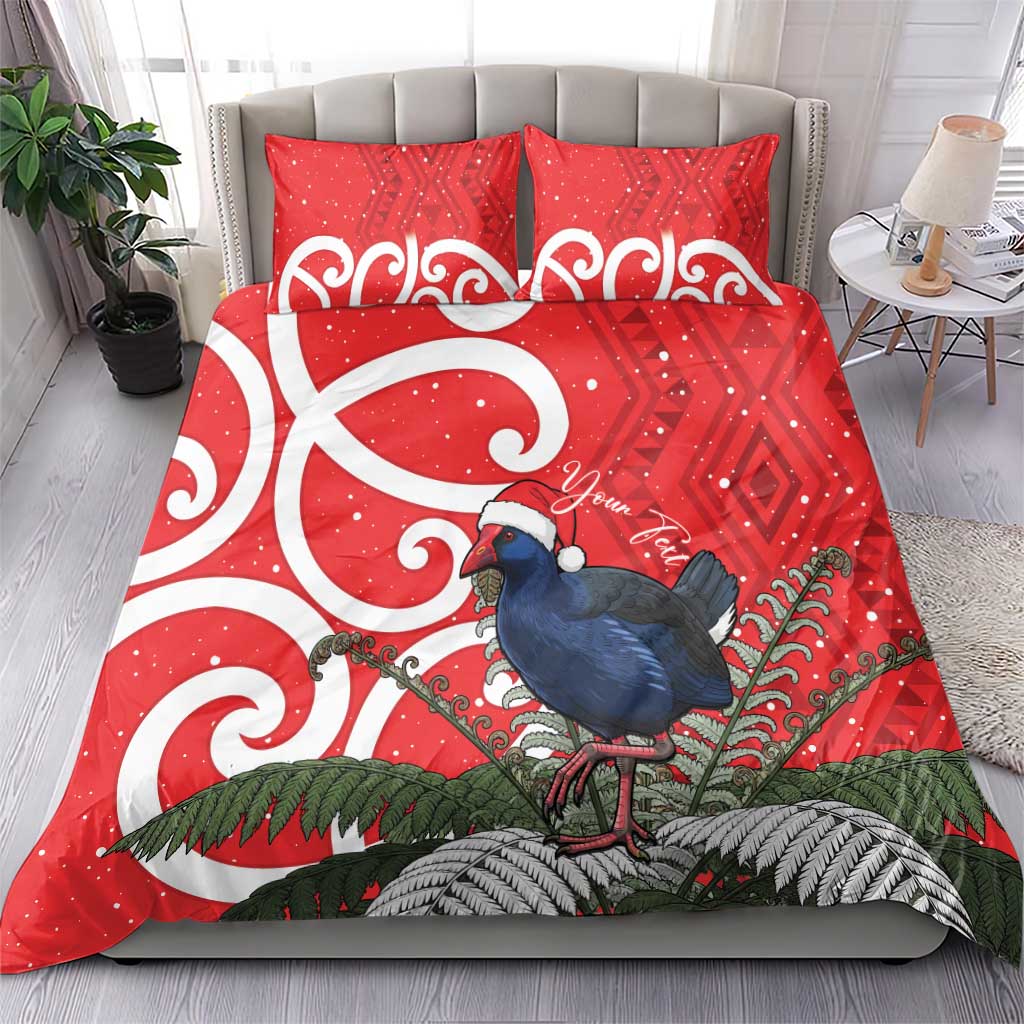Personalized New Zealand Pukeko Christmas Bedding Set Meri Kirihimete Taniko Ponga Koru Red - Aussie Hoodie