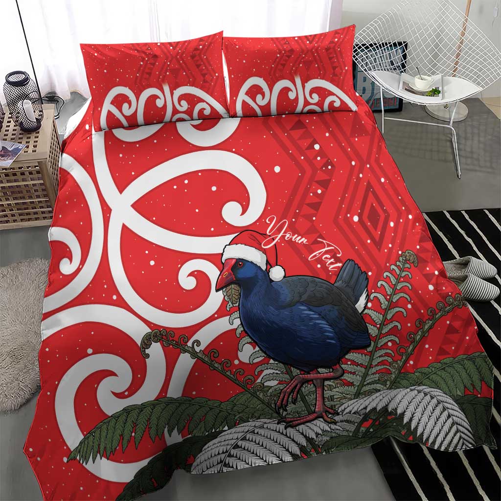 Personalized New Zealand Pukeko Christmas Bedding Set Meri Kirihimete Taniko Ponga Koru Red - Aussie Hoodie