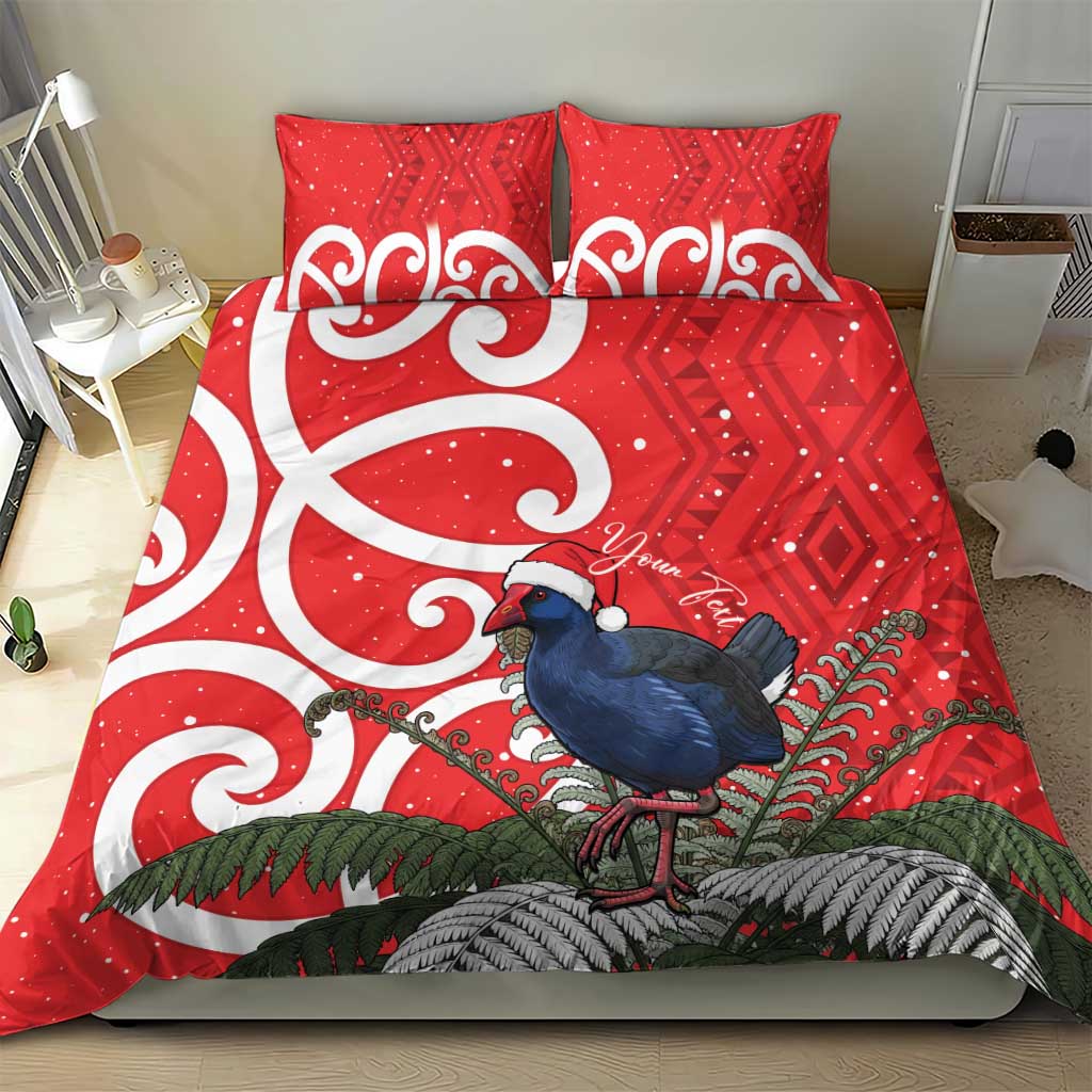 Personalized New Zealand Pukeko Christmas Bedding Set Meri Kirihimete Taniko Ponga Koru Red - Aussie Hoodie