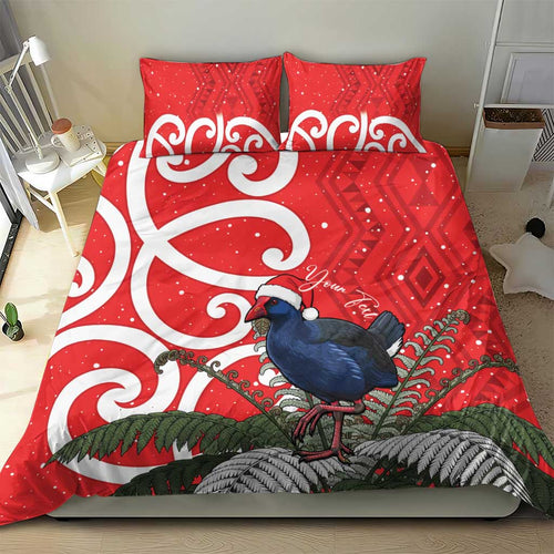 Personalized New Zealand Pukeko Christmas Bedding Set Meri Kirihimete Taniko Ponga Koru Red - Aussie Hoodie