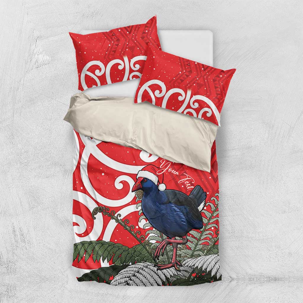 Personalized New Zealand Pukeko Christmas Bedding Set Meri Kirihimete Taniko Ponga Koru Red - Aussie Hoodie