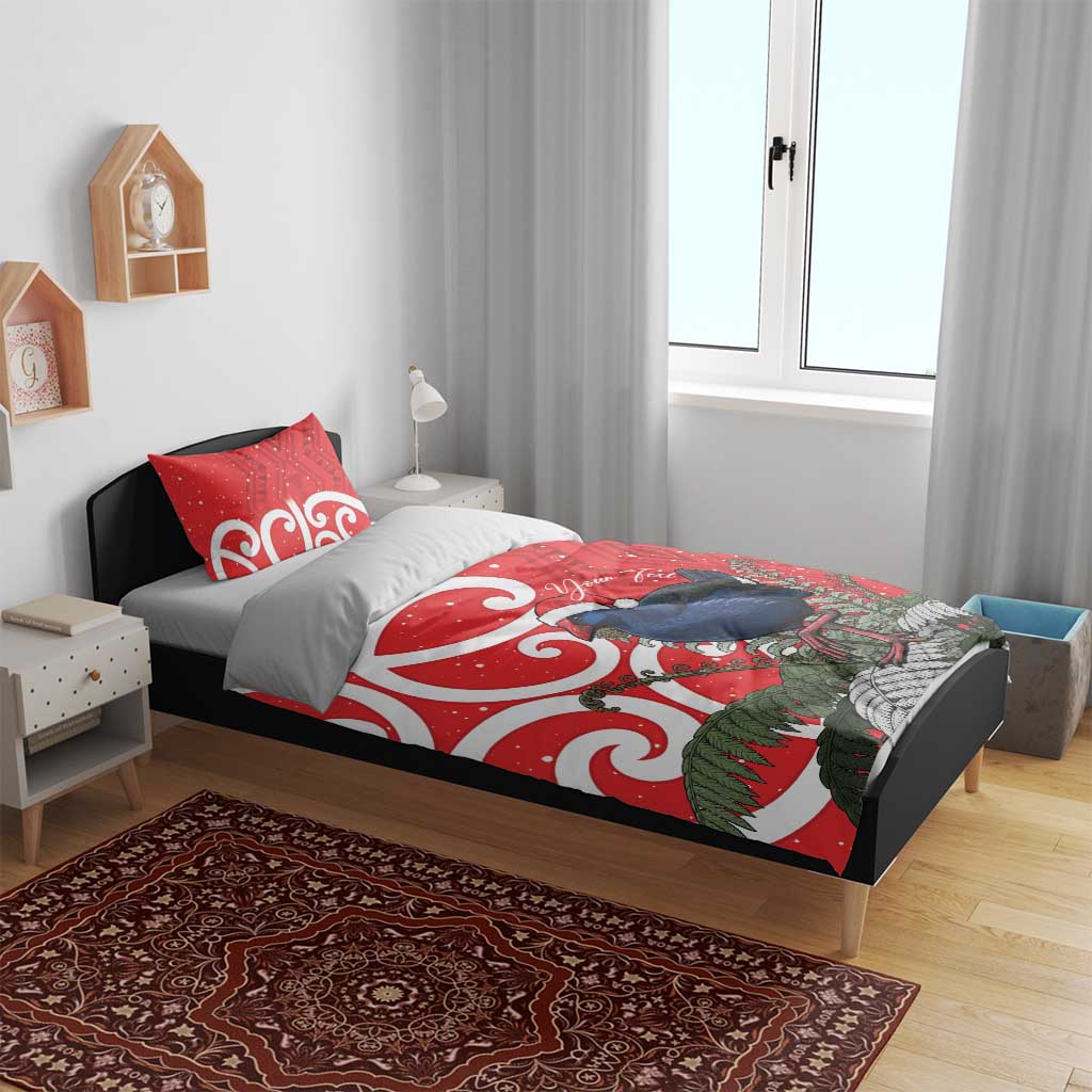 Personalized New Zealand Pukeko Christmas Bedding Set Meri Kirihimete Taniko Ponga Koru Red - Aussie Hoodie