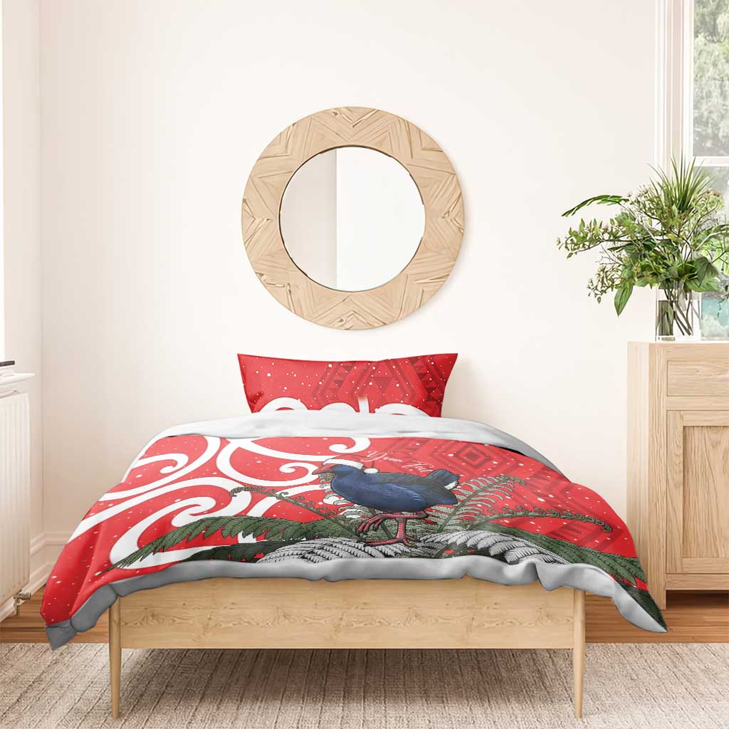 Personalized New Zealand Pukeko Christmas Bedding Set Meri Kirihimete Taniko Ponga Koru Red - Aussie Hoodie
