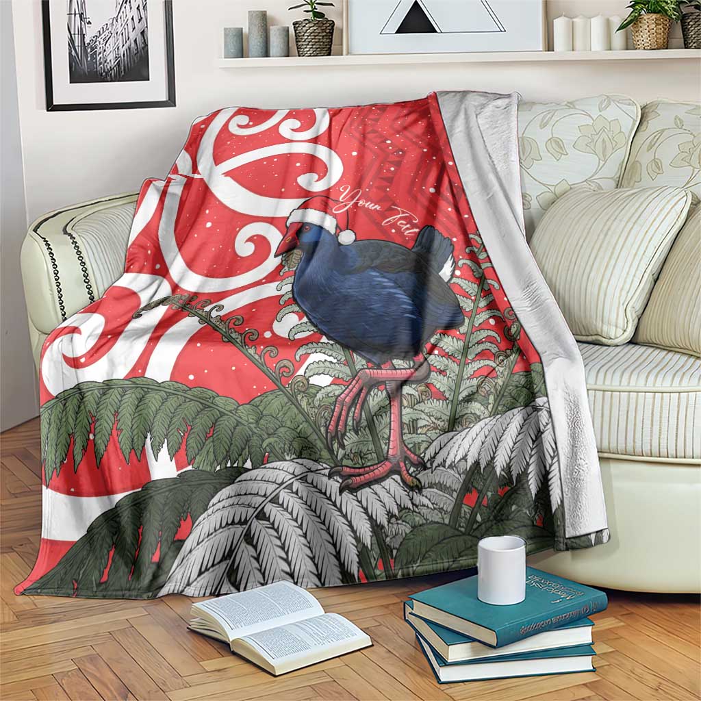 Personalized New Zealand Pukeko Christmas Blanket Meri Kirihimete Taniko Ponga Koru Red - Aussie Hoodie