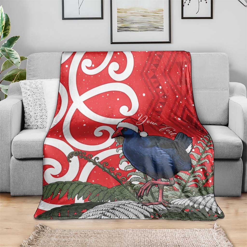 Personalized New Zealand Pukeko Christmas Blanket Meri Kirihimete Taniko Ponga Koru Red - Aussie Hoodie