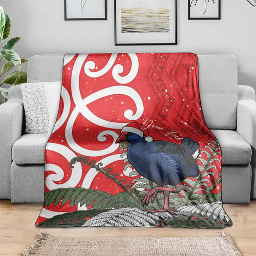 Personalized New Zealand Pukeko Christmas Blanket Meri Kirihimete Taniko Ponga Koru Red - Aussie Hoodie