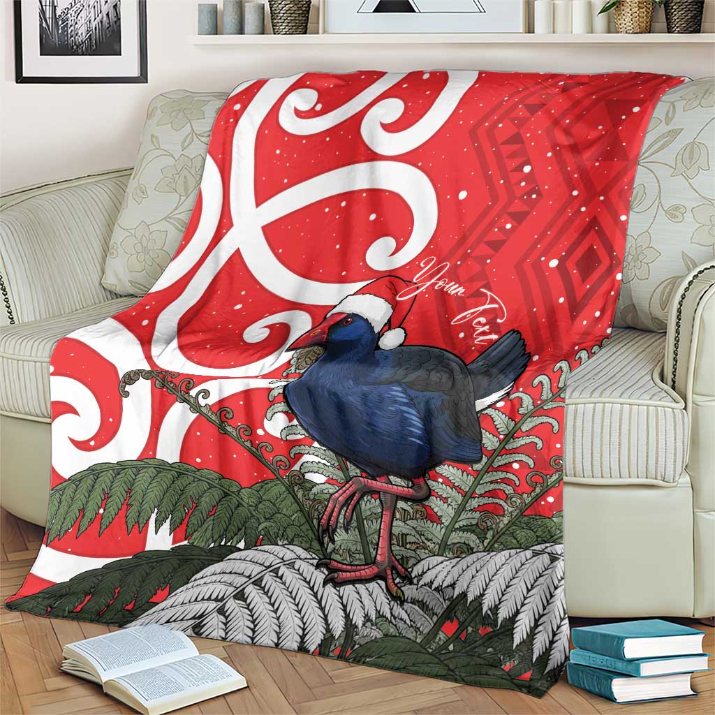 Personalized New Zealand Pukeko Christmas Blanket Meri Kirihimete Taniko Ponga Koru Red - Aussie Hoodie