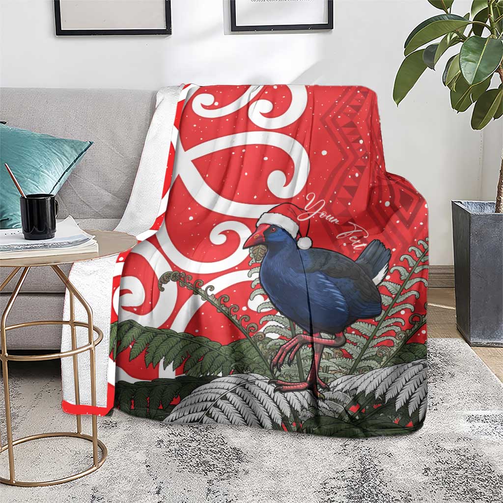 Personalized New Zealand Pukeko Christmas Blanket Meri Kirihimete Taniko Ponga Koru Red - Aussie Hoodie