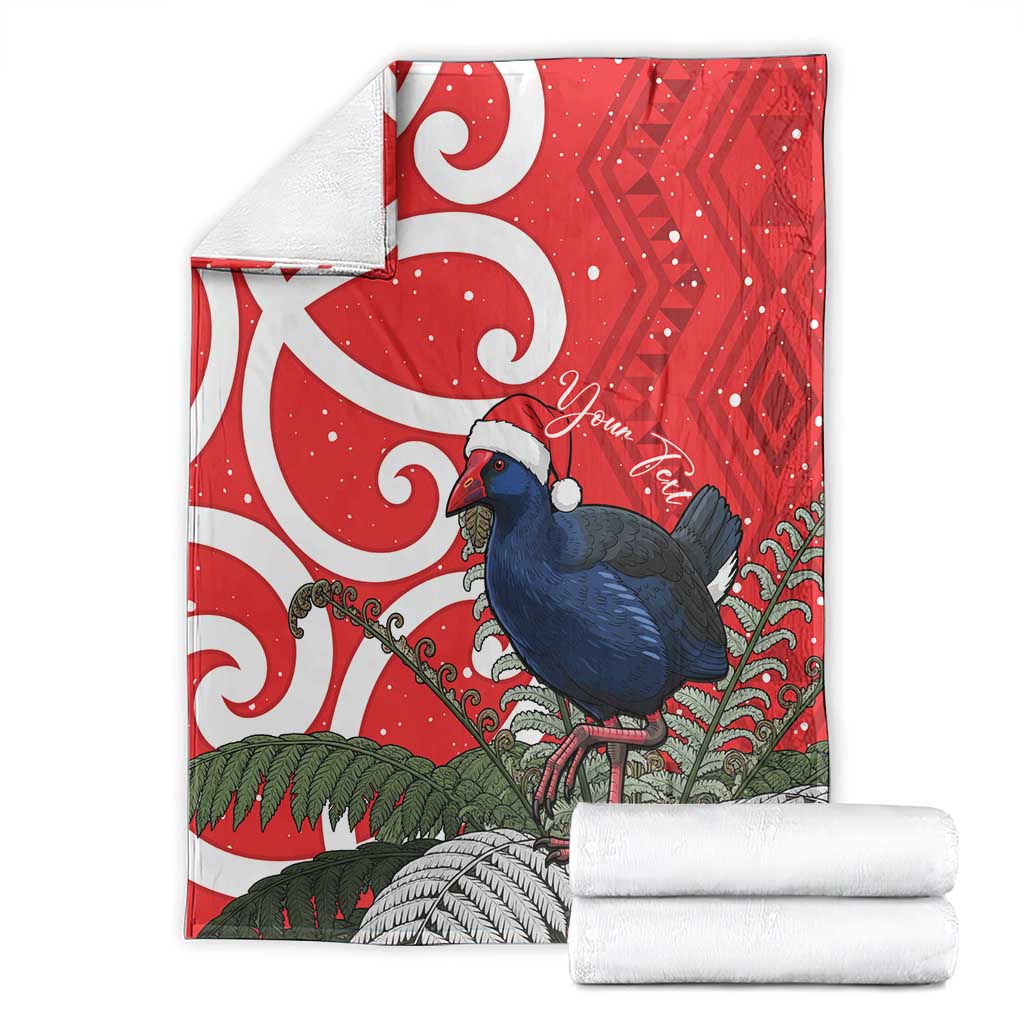 Personalized New Zealand Pukeko Christmas Blanket Meri Kirihimete Taniko Ponga Koru Red - Aussie Hoodie