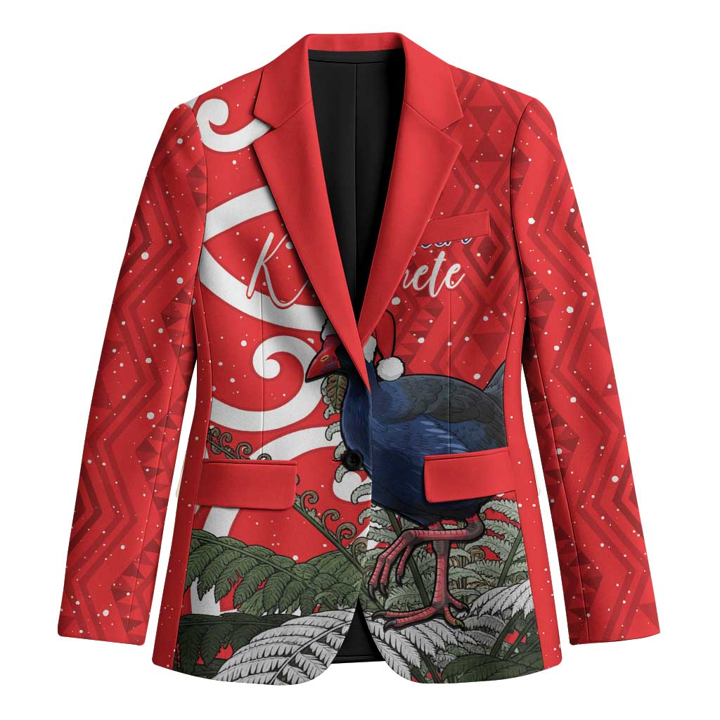 Personalized New Zealand Pukeko Christmas Blazer Meri Kirihimete Taniko Ponga Koru Red - Aussie Hoodie