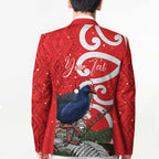 Personalized New Zealand Pukeko Christmas Blazer Meri Kirihimete Taniko Ponga Koru Red - Aussie Hoodie