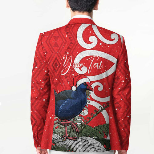 Personalized New Zealand Pukeko Christmas Blazer Meri Kirihimete Taniko Ponga Koru Red - Aussie Hoodie