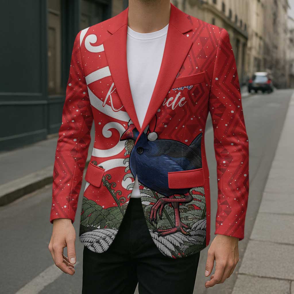 Personalized New Zealand Pukeko Christmas Blazer Meri Kirihimete Taniko Ponga Koru Red - Aussie Hoodie