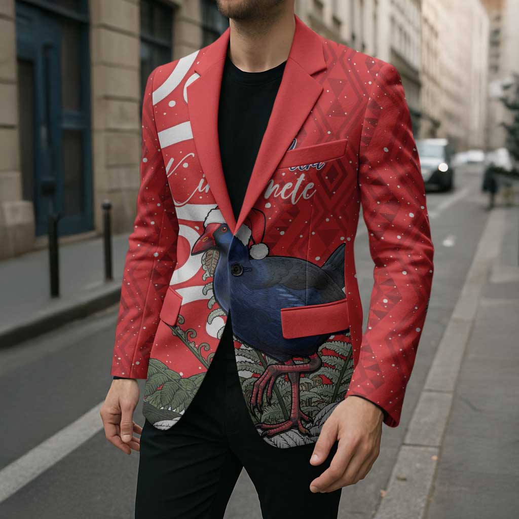 Personalized New Zealand Pukeko Christmas Blazer Meri Kirihimete Taniko Ponga Koru Red - Aussie Hoodie