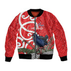 Personalized New Zealand Pukeko Christmas Bomber Jacket Meri Kirihimete Taniko Ponga Koru Red - Aussie Hoodie