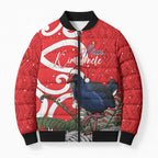 Personalized New Zealand Pukeko Christmas Bomber Puffer Jacket Meri Kirihimete Taniko Ponga Koru Red - Aussie Hoodie
