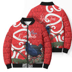 Personalized New Zealand Pukeko Christmas Bomber Puffer Jacket Meri Kirihimete Taniko Ponga Koru Red - Aussie Hoodie
