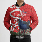 Personalized New Zealand Pukeko Christmas Bomber Puffer Jacket Meri Kirihimete Taniko Ponga Koru Red - Aussie Hoodie