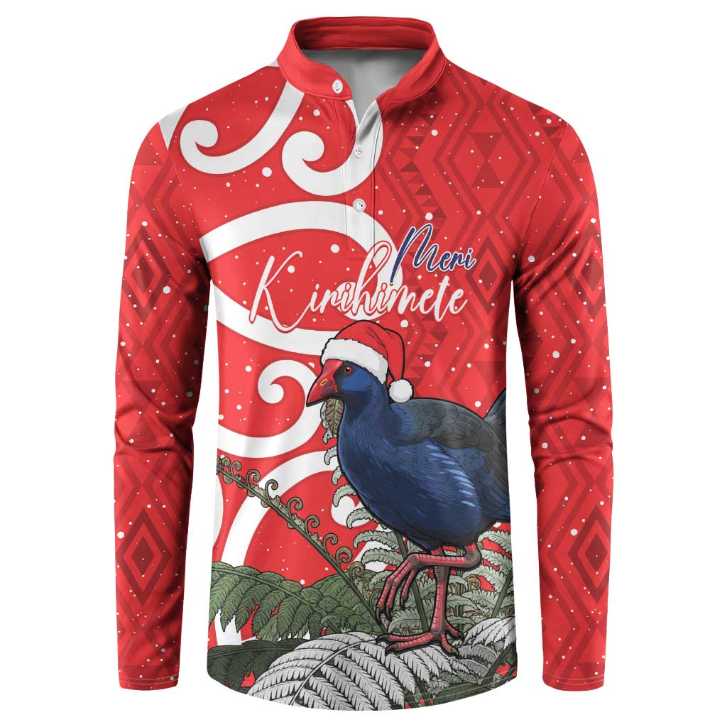 Personalized New Zealand Pukeko Christmas Button Sweatshirt Meri Kirihimete Taniko Ponga Koru Red - Aussie Hoodie