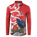 Personalized New Zealand Pukeko Christmas Button Sweatshirt Meri Kirihimete Taniko Ponga Koru Red - Aussie Hoodie