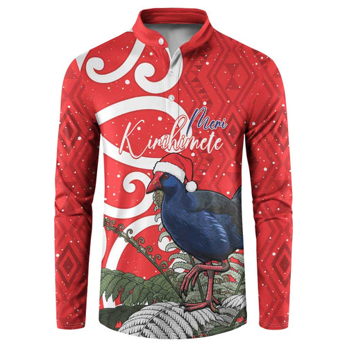 Personalized New Zealand Pukeko Christmas Button Sweatshirt Meri Kirihimete Taniko Ponga Koru Red - Aussie Hoodie