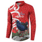 Personalized New Zealand Pukeko Christmas Button Sweatshirt Meri Kirihimete Taniko Ponga Koru Red - Aussie Hoodie