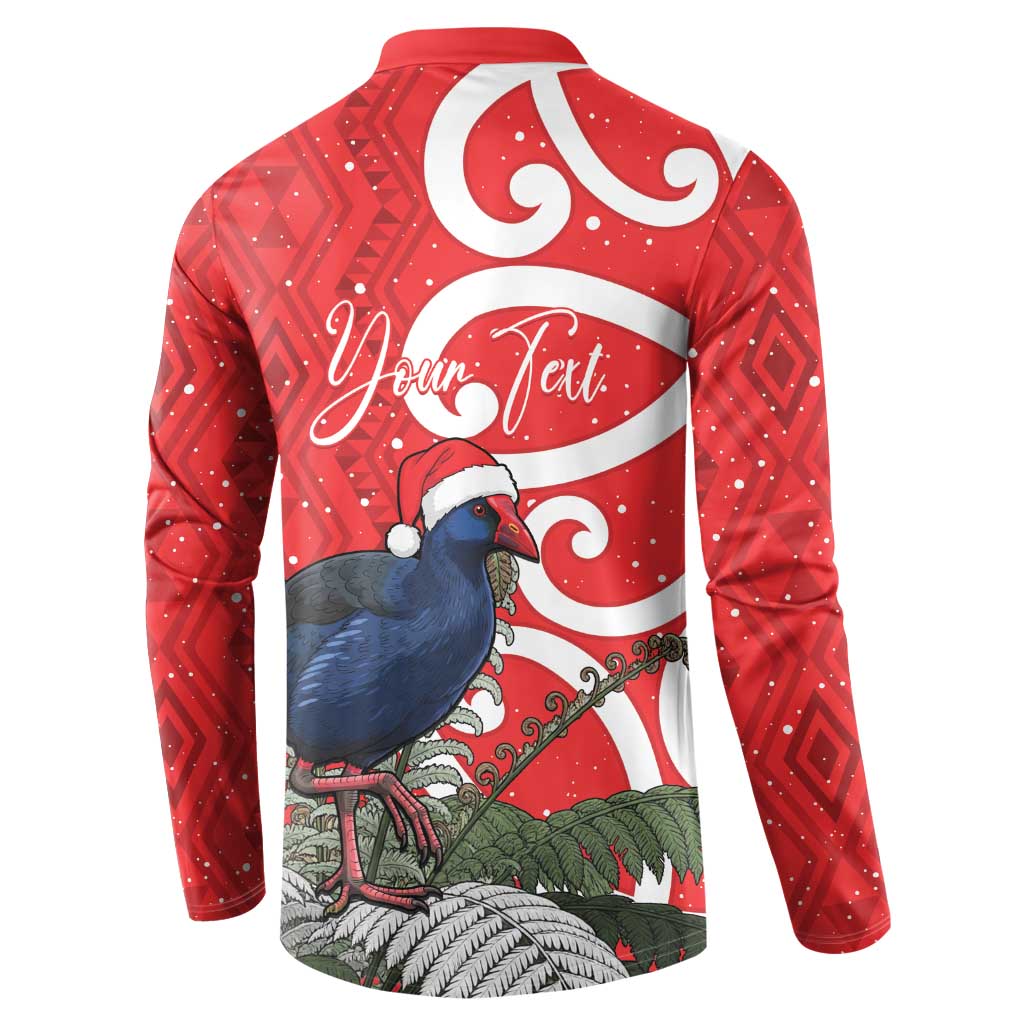 Personalized New Zealand Pukeko Christmas Button Sweatshirt Meri Kirihimete Taniko Ponga Koru Red - Aussie Hoodie