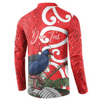 Personalized New Zealand Pukeko Christmas Button Sweatshirt Meri Kirihimete Taniko Ponga Koru Red - Aussie Hoodie