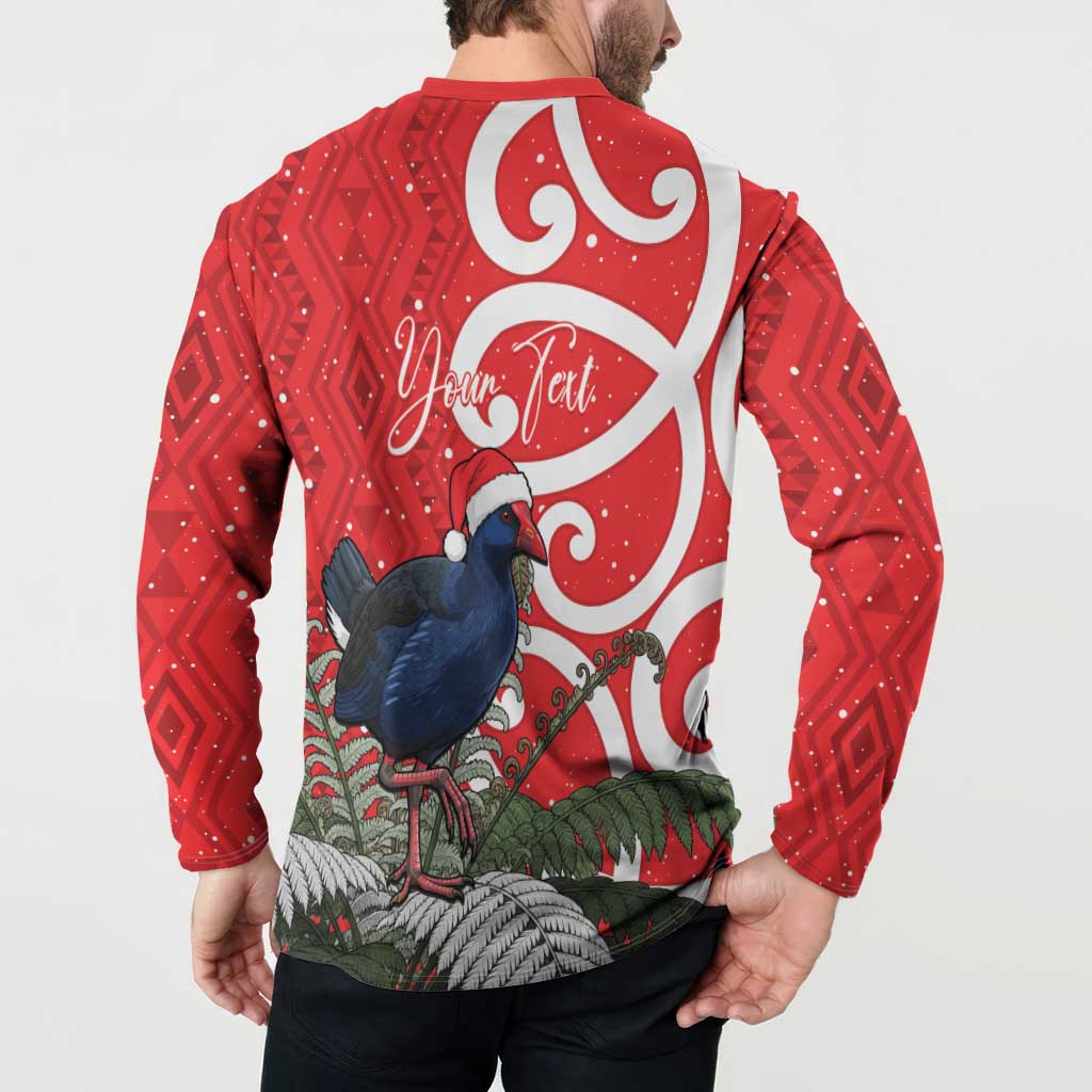 Personalized New Zealand Pukeko Christmas Button Sweatshirt Meri Kirihimete Taniko Ponga Koru Red - Aussie Hoodie