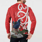 Personalized New Zealand Pukeko Christmas Button Sweatshirt Meri Kirihimete Taniko Ponga Koru Red - Aussie Hoodie