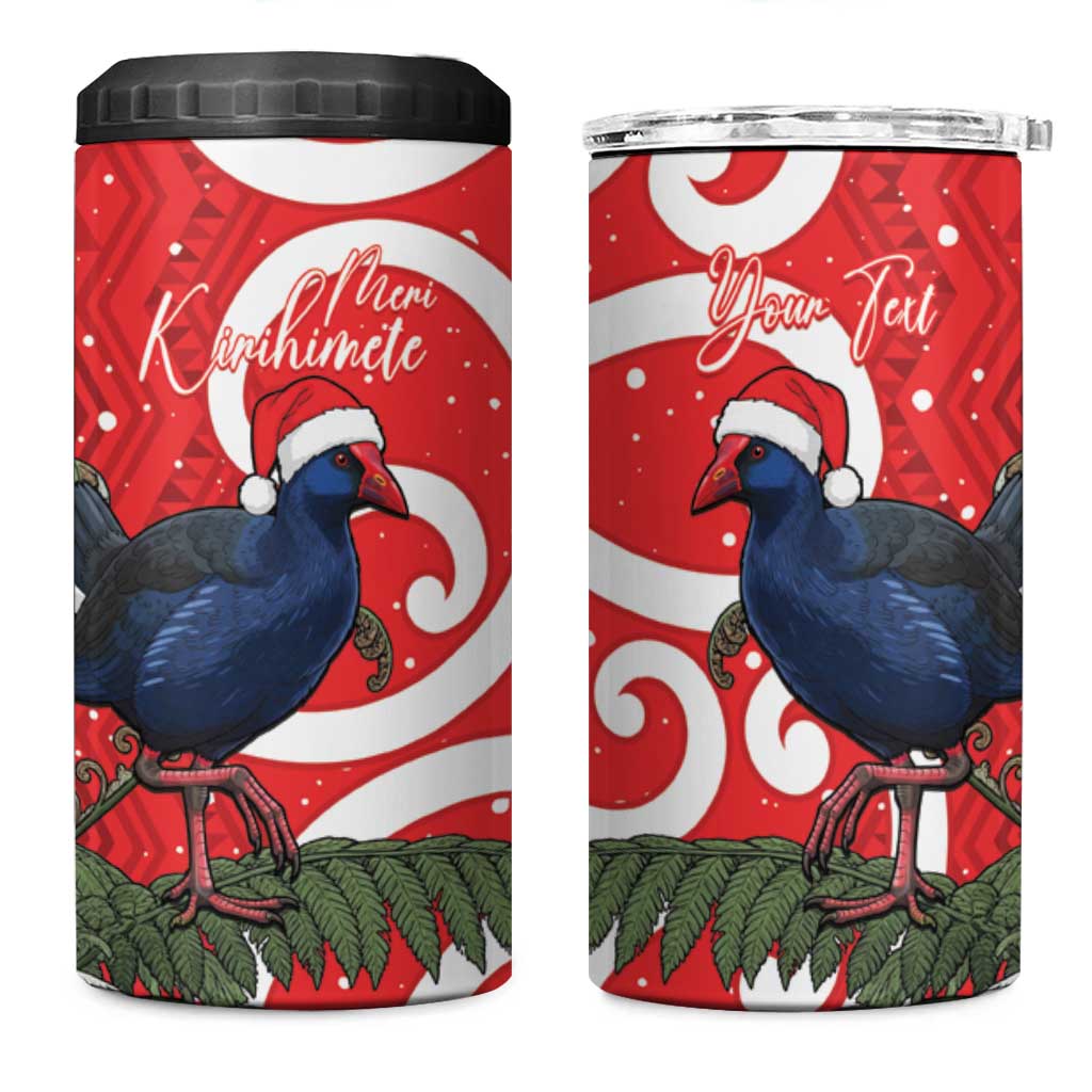 Personalized New Zealand Pukeko Christmas 4 in 1 Can Cooler Tumbler Meri Kirihimete Taniko Ponga Koru Red - Aussie Hoodie