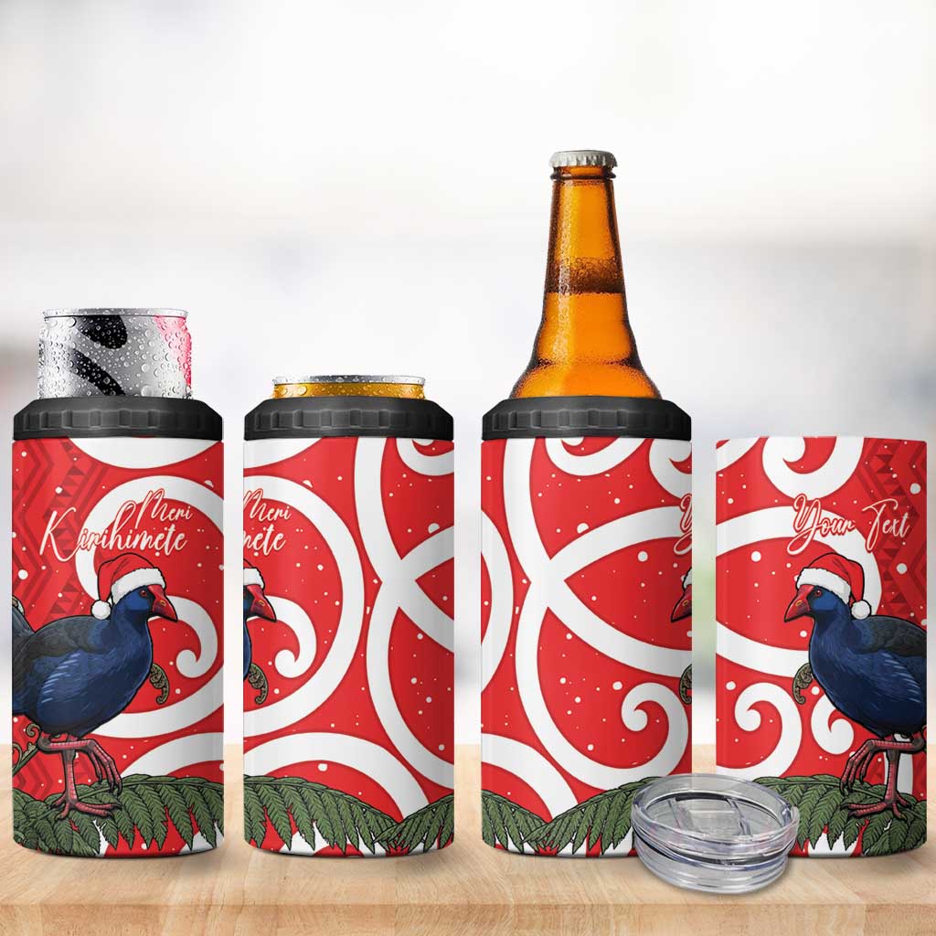 Personalized New Zealand Pukeko Christmas 4 in 1 Can Cooler Tumbler Meri Kirihimete Taniko Ponga Koru Red - Aussie Hoodie