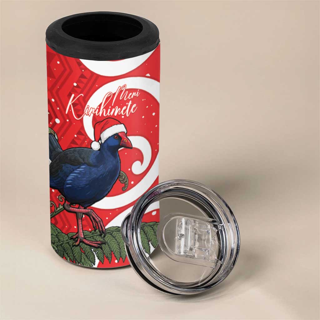 Personalized New Zealand Pukeko Christmas 4 in 1 Can Cooler Tumbler Meri Kirihimete Taniko Ponga Koru Red - Aussie Hoodie