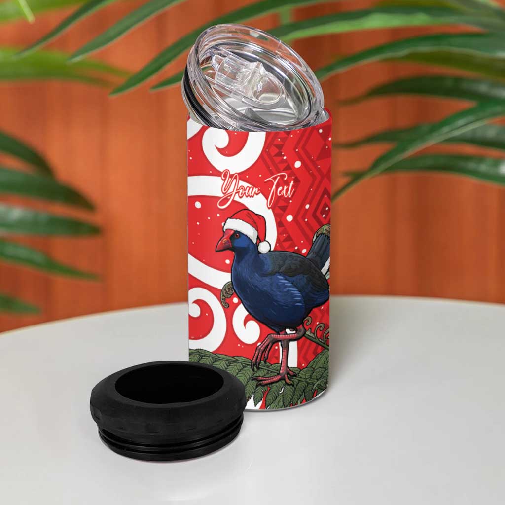 Personalized New Zealand Pukeko Christmas 4 in 1 Can Cooler Tumbler Meri Kirihimete Taniko Ponga Koru Red - Aussie Hoodie