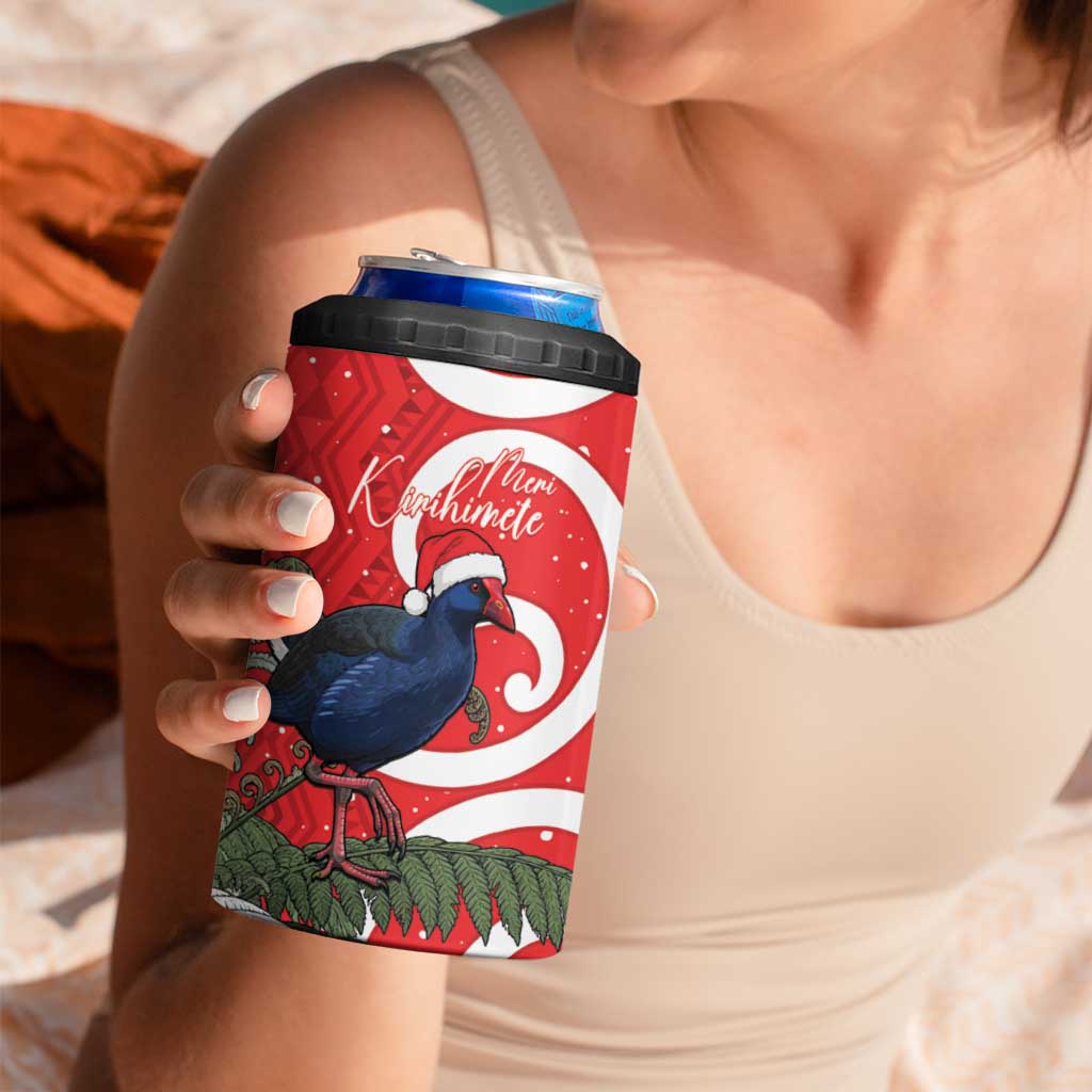 Personalized New Zealand Pukeko Christmas 4 in 1 Can Cooler Tumbler Meri Kirihimete Taniko Ponga Koru Red - Aussie Hoodie
