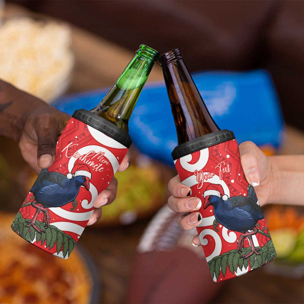 Personalized New Zealand Pukeko Christmas 4 in 1 Can Cooler Tumbler Meri Kirihimete Taniko Ponga Koru Red - Aussie Hoodie
