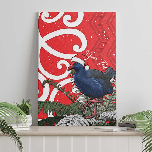 Personalized New Zealand Pukeko Christmas Canvas Wall Art Meri Kirihimete Taniko Ponga Koru Red - Aussie Hoodie