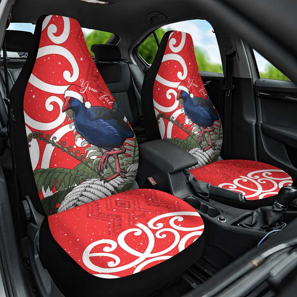 Personalized New Zealand Pukeko Christmas Car Seat Cover Meri Kirihimete Taniko Ponga Koru Red - Aussie Hoodie