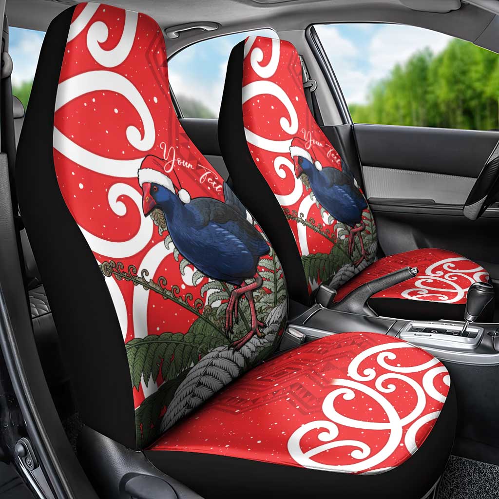 Personalized New Zealand Pukeko Christmas Car Seat Cover Meri Kirihimete Taniko Ponga Koru Red - Aussie Hoodie