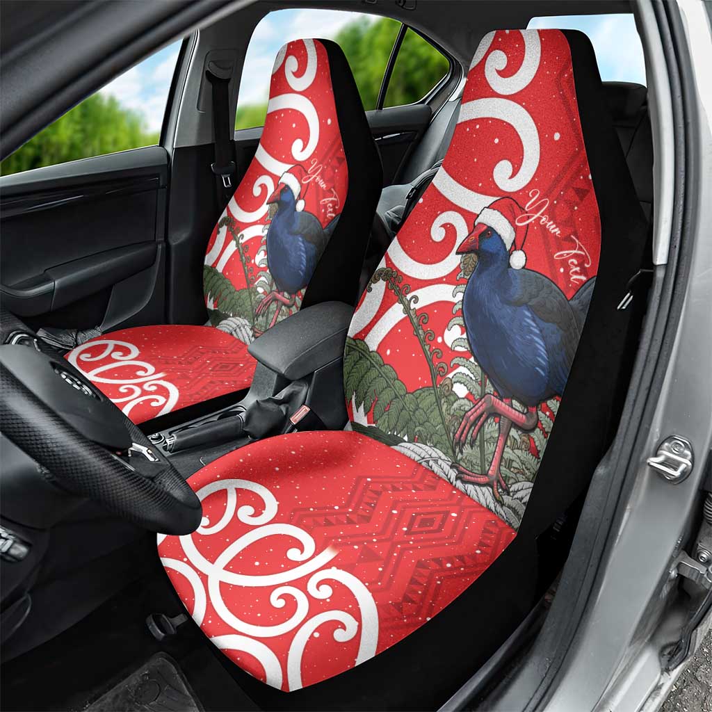 Personalized New Zealand Pukeko Christmas Car Seat Cover Meri Kirihimete Taniko Ponga Koru Red - Aussie Hoodie