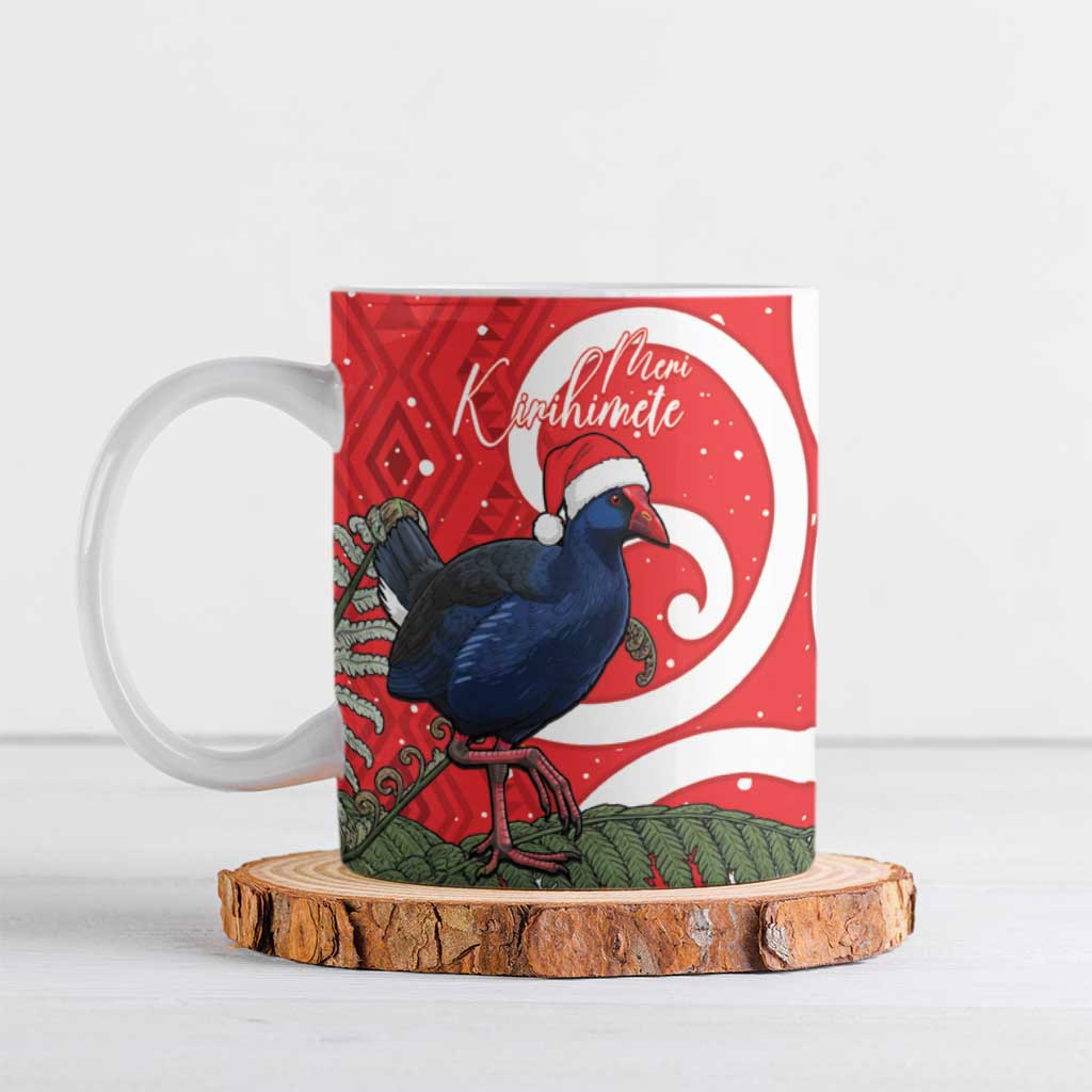 Personalized New Zealand Pukeko Christmas Ceramic Mug Meri Kirihimete Taniko Ponga Koru Red - Aussie Hoodie