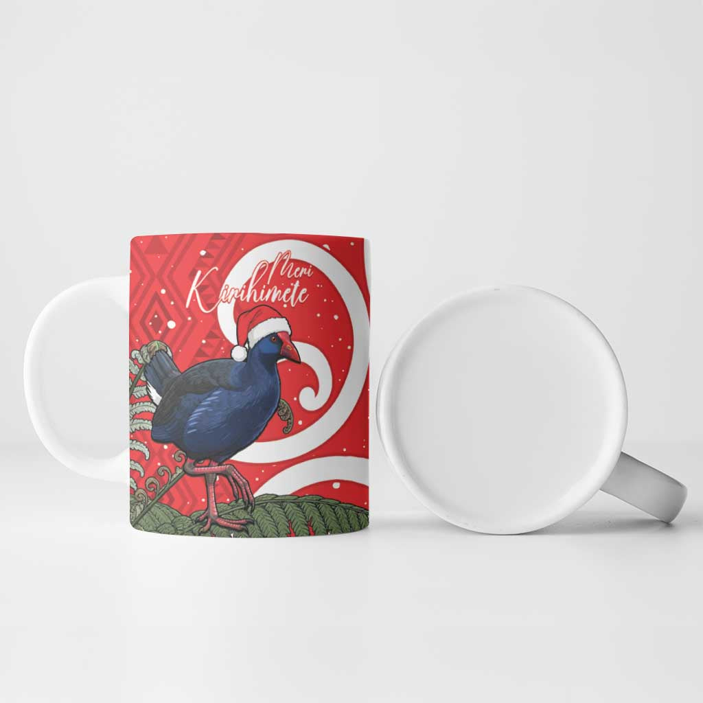 Personalized New Zealand Pukeko Christmas Ceramic Mug Meri Kirihimete Taniko Ponga Koru Red - Aussie Hoodie