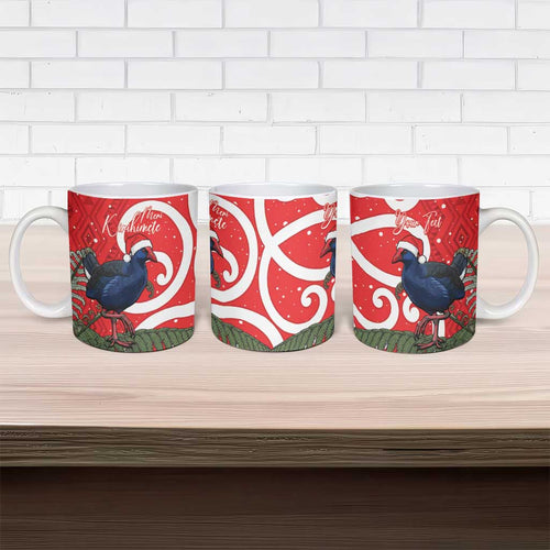 Personalized New Zealand Pukeko Christmas Ceramic Mug Meri Kirihimete Taniko Ponga Koru Red - Aussie Hoodie